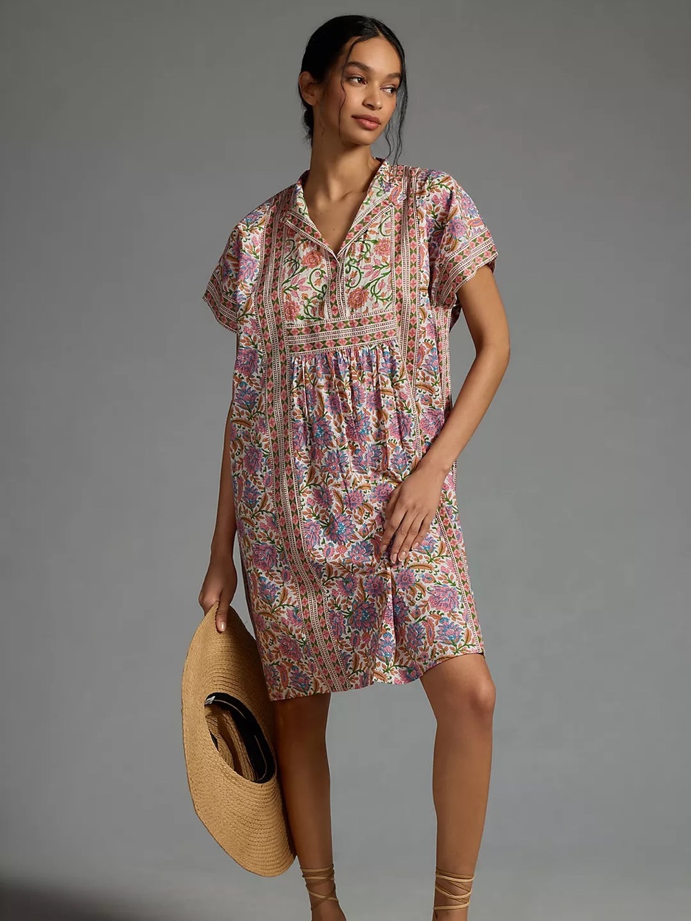 NEW Mille Playa Kaftan 100% Cotton Bohemian Floral Mini Swim Cover-up Beach